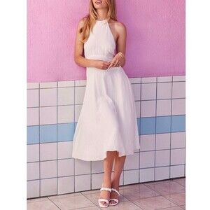 NWT Lulus Bring on the Sunshine White A Line Halter Midi Dress Small Soft Girl